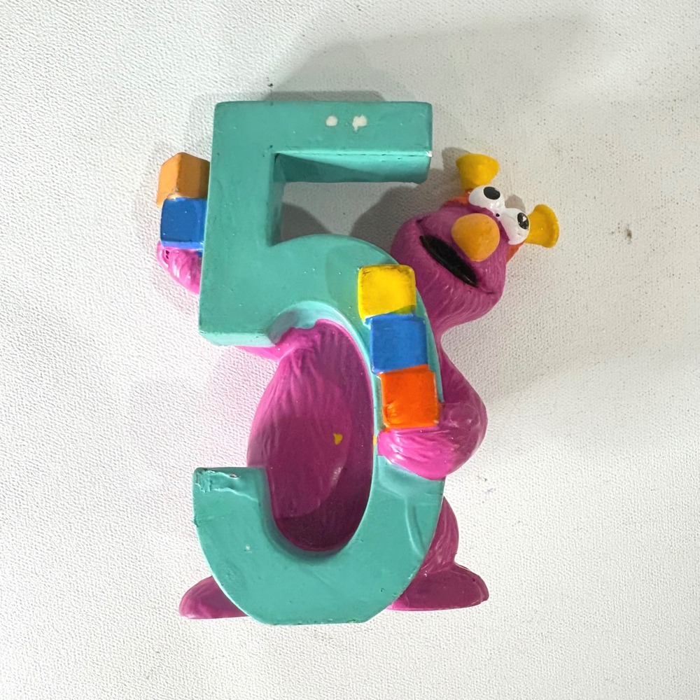 Vintage Sesame Street Telly Monster Number 5 PVC Figure Cake Topper Toy